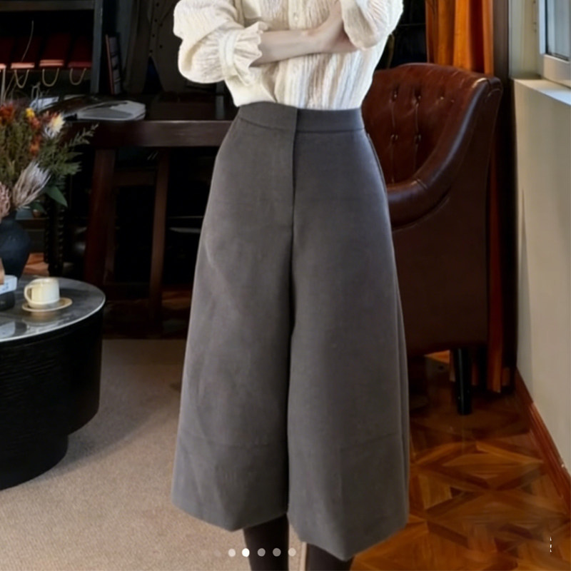 欧货高端定制灰色毛呢大码阔腿裤