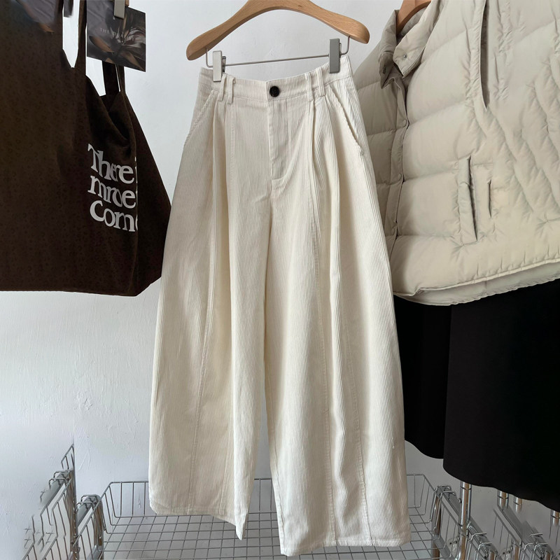 欧货高端定制白色灯芯绒大码阔腿裤女2025秋冬厚款慵懒风休闲裤子,女装/女士精品,大码裤装,淘宝优惠券,粉丝福利购,淘宝优惠卷