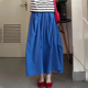 欧货高端定制宝蓝色压褶大码 半身裙女2026春夏新款 极简风A字裙子