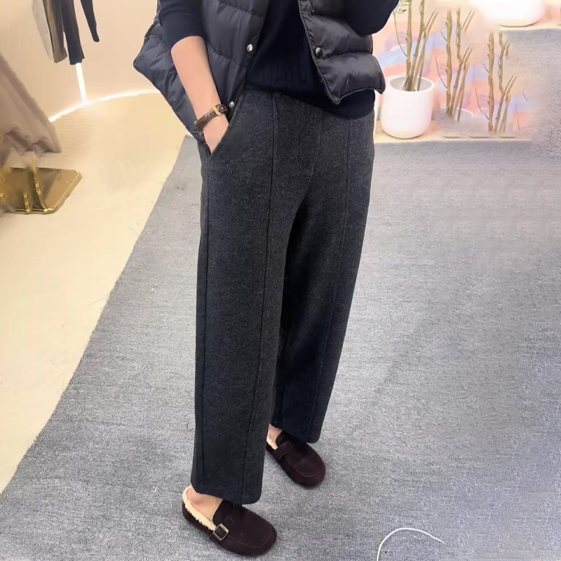 高端定制深灰色毛呢大码阔腿裤女