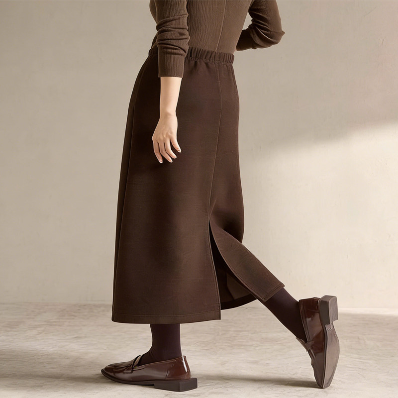 欧货高端定制深棕色毛呢大码半身裙女2026早春新款松紧腰A字裙子,女装/女士精品,大码半身裙,淘宝优惠券,粉丝福利购,淘宝优惠卷