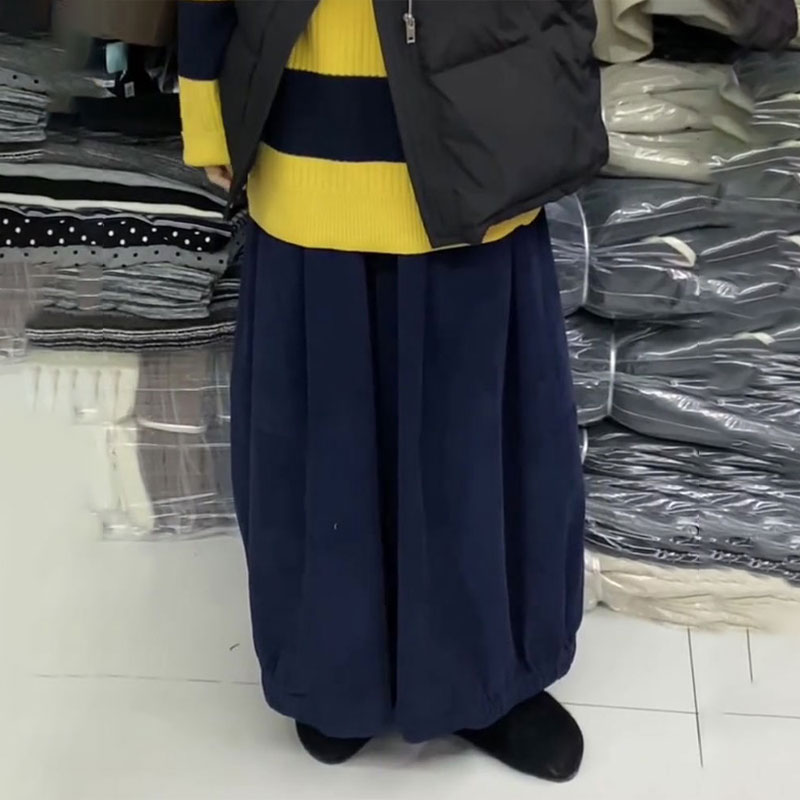 欧货高端定制深蓝色灯芯绒大码阔腿裤女2025秋冬新款加厚休闲裤子