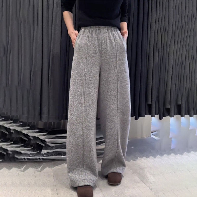 高端定制灰色毛呢大码阔腿裤女