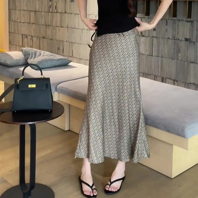 灰色印花时尚优雅风气质半身裙