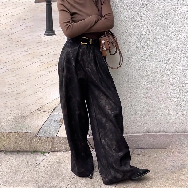 欧货高端定制黑色大码阔腿西装裤