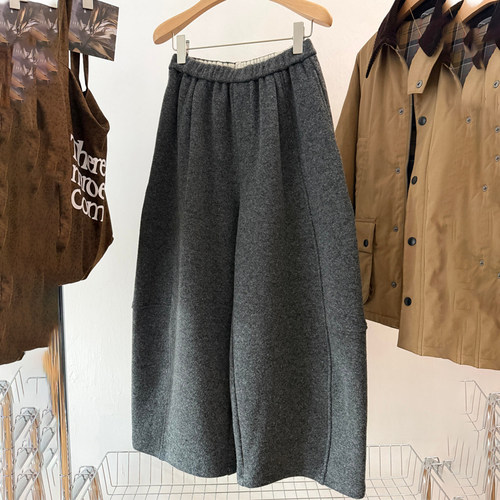 高端定制深灰色毛呢大码阔腿裤女