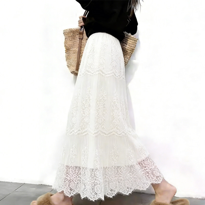 欧货高端定制白色蕾丝大码半身裙女2026早春新款轻熟复古风大摆裙,女装/女士精品,大码半身裙,淘宝优惠券,粉丝福利购,淘宝优惠卷