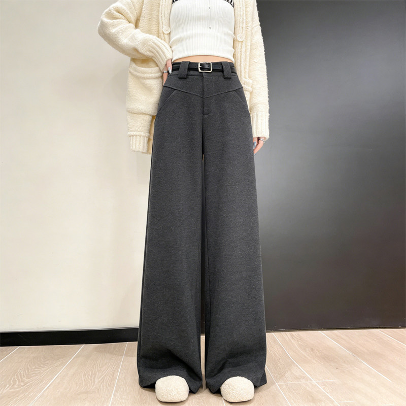 欧货高端定制灰色毛呢大码阔腿裤女2026早春新款松弛慵懒风休闲裤,女装/女士精品,大码裤装,淘宝优惠券,粉丝福利购,淘宝优惠卷