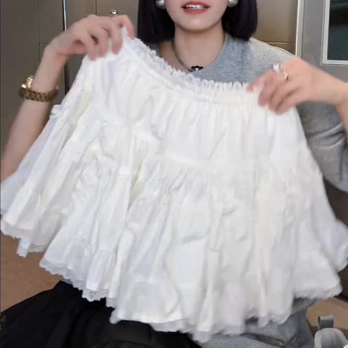 欧货大牌白色蕾丝边甜妹风半身裙