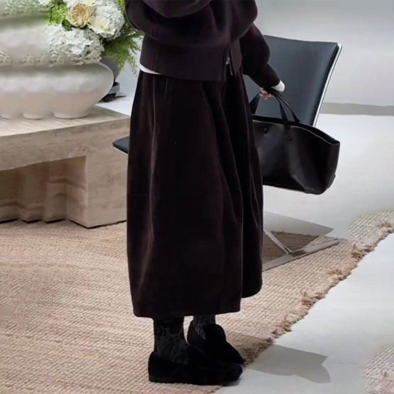 高端定制棕色灯芯绒大码阔腿裤女