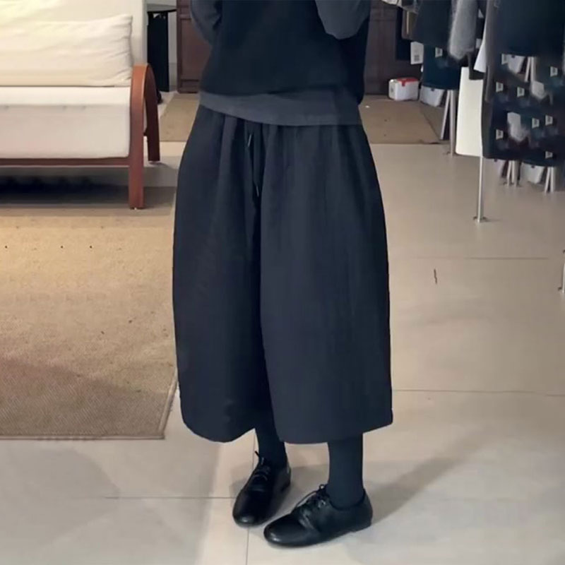 欧货高端定制藏青色大码阔腿裤女