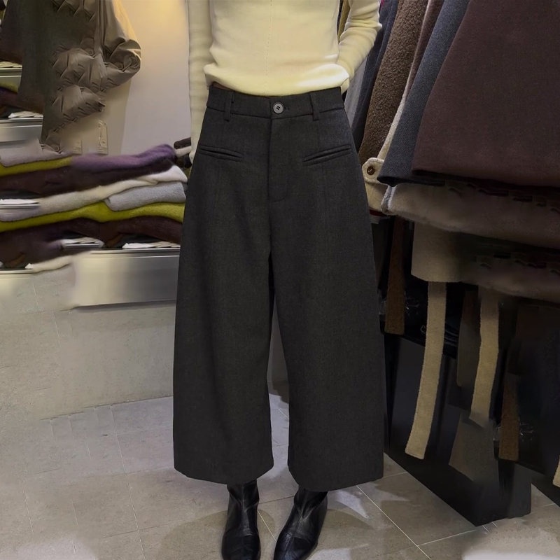 欧货高端定制黑色棉麻大码阔腿裤