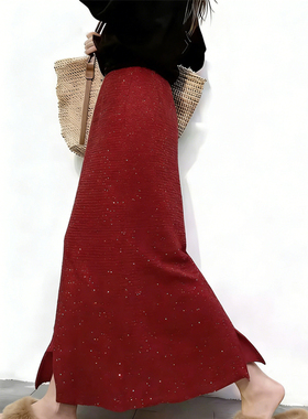 欧货高端定制红色毛呢大码半身裙女2026早春新款细闪轻奢A字裙子