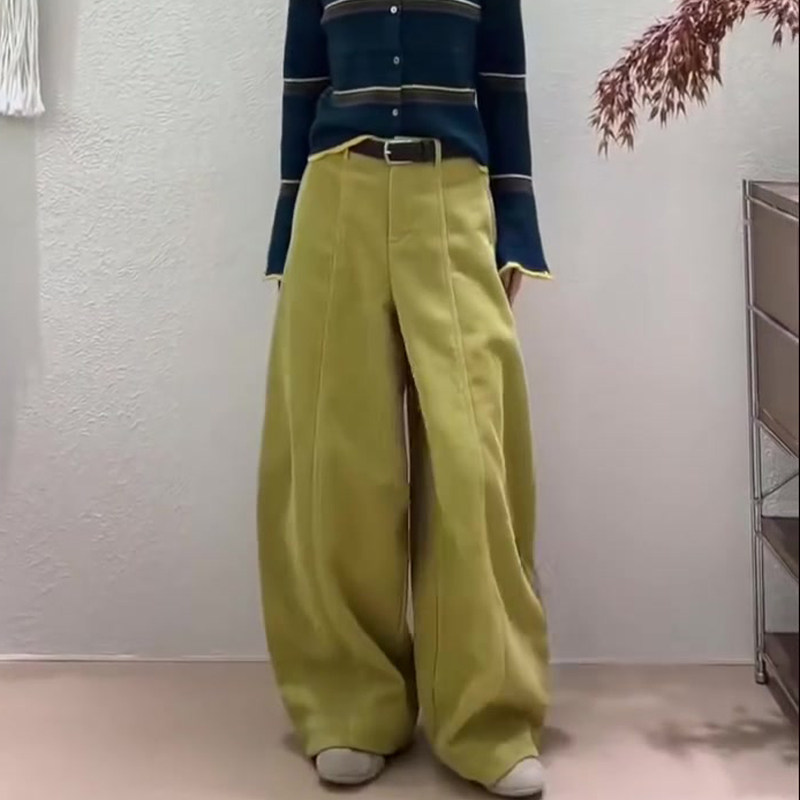 欧货高端定制牛油果绿大码阔腿裤女2025冬季新款加厚慵懒风弯刀裤,女装/女士精品,大码裤装,淘宝优惠券,粉丝福利购,淘宝优惠卷