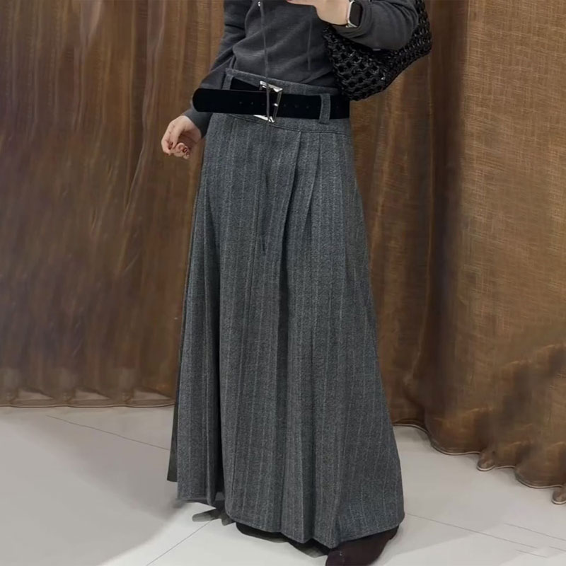 高端定制灰色条纹大码半身裙女