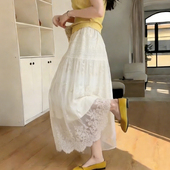 欧货高端定制白色高腰大码 半身裙女2026春夏新款 蕾丝边温柔大摆裙