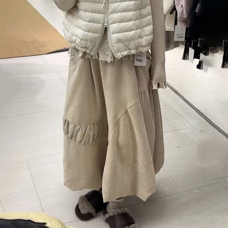 欧货高端定制卡其色大码半身裙女