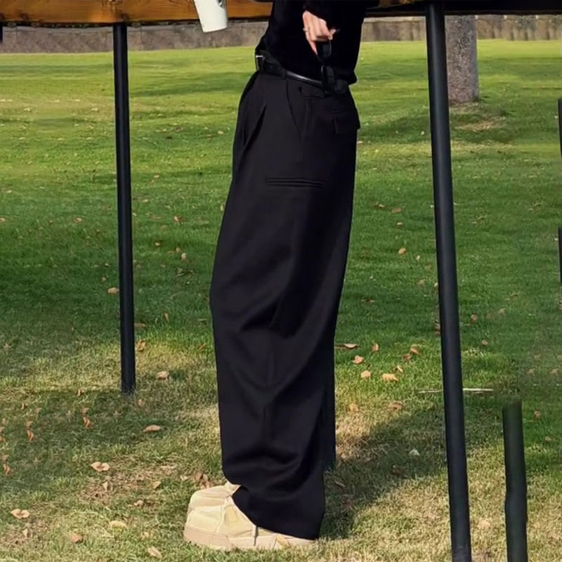 欧货高端定制藏青色大码西装裤女
