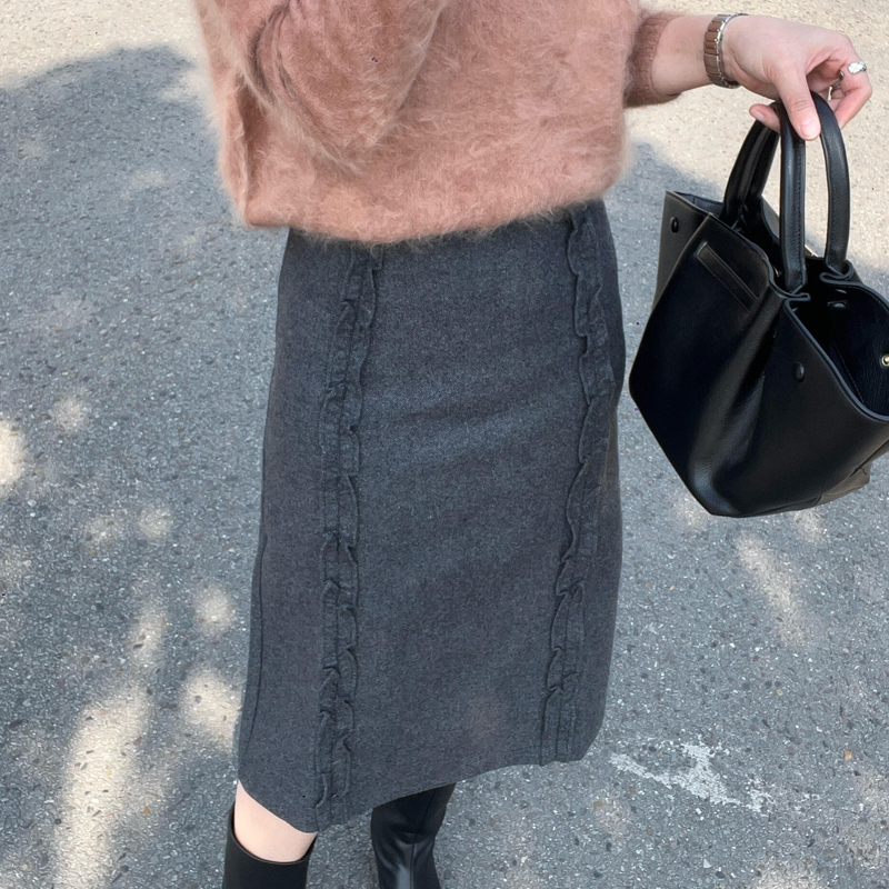 高端定制灰色毛呢大码西装半身裙