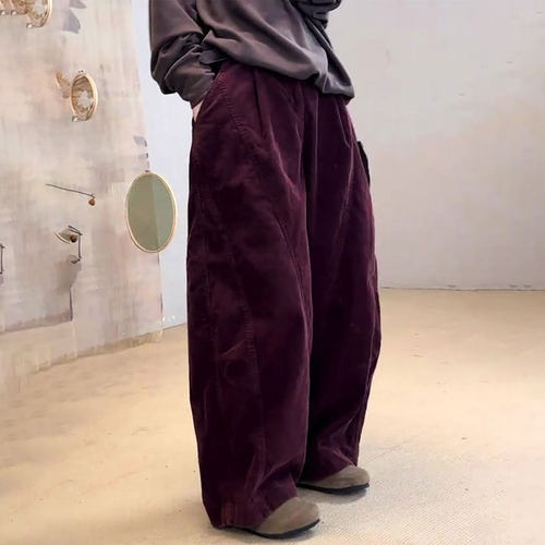欧货高端定制紫色棉麻大码阔腿裤