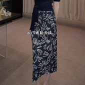 欧货高端定制藏青色白花大码 半身裙女2026春夏新款 轻熟风A字裙子