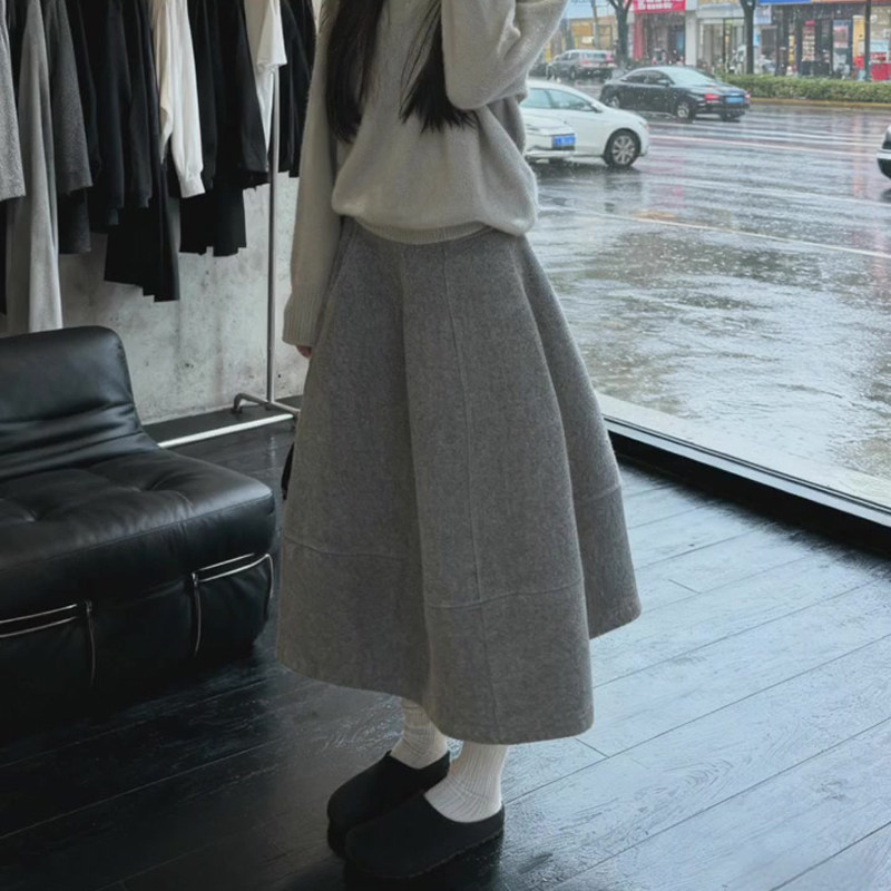 欧货高端定制灰色毛呢大码半身裙