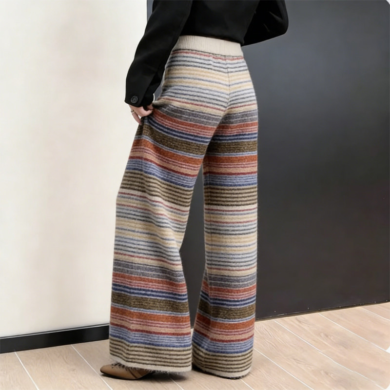 欧货高端定制彩虹色针织大码阔腿裤女2026早春新款慵懒休闲直筒裤,女装/女士精品,大码裤装,淘宝优惠券,粉丝福利购,淘宝优惠卷