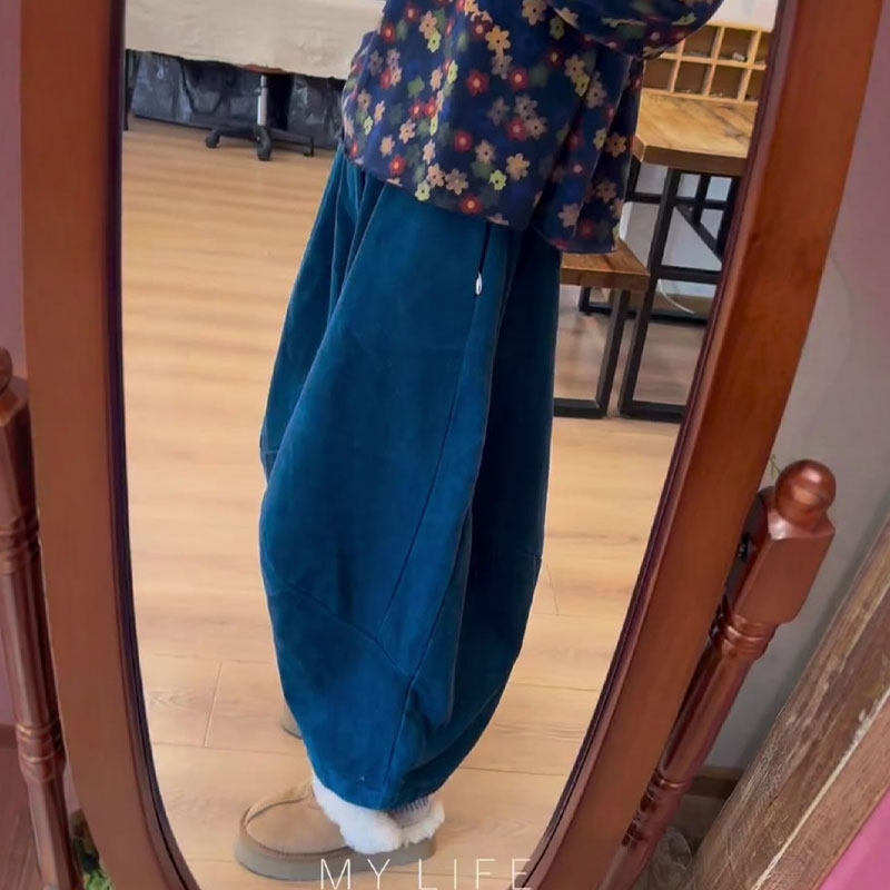 欧货高端定制蓝色大码阔腿裤女2025冬季新款加厚松弛感慵懒弯刀裤,女装/女士精品,大码裤装,淘宝优惠券,粉丝福利购,淘宝优惠卷