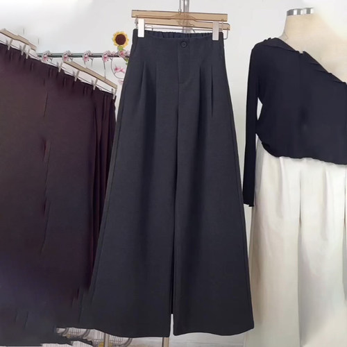 高端定制灰色毛呢大码阔腿西装裤