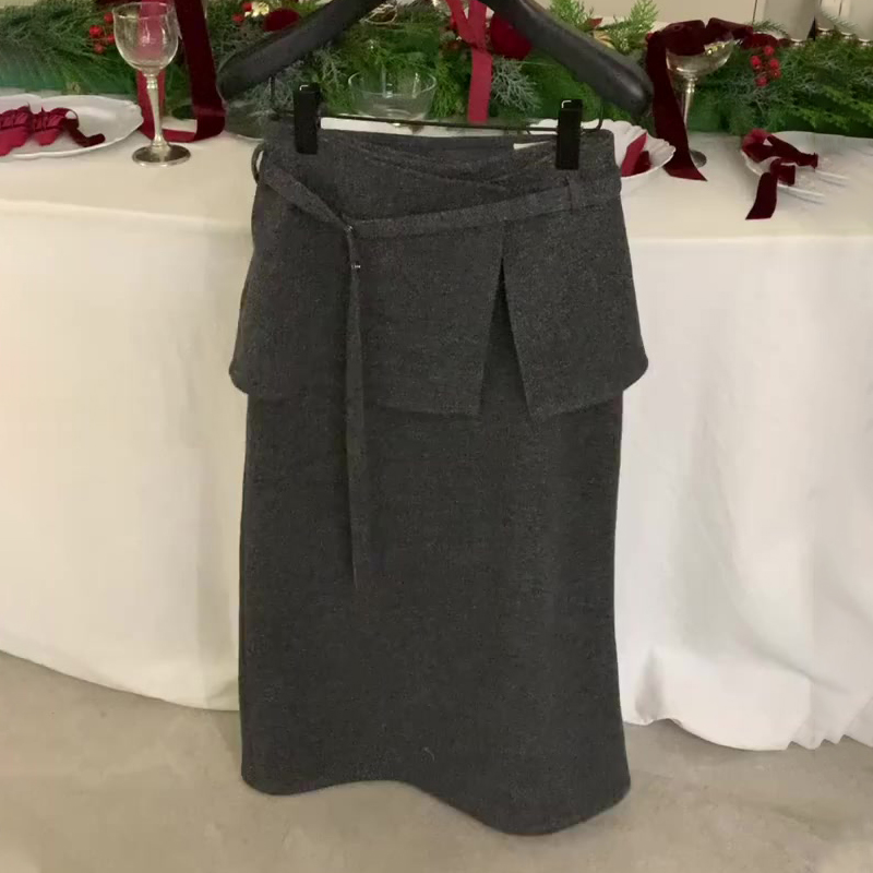 高端定制深灰色毛呢大码半身裙女