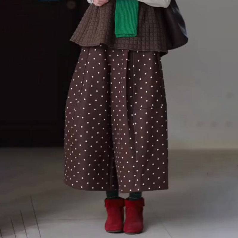 欧货高端定制棕色波点大码阔腿裤