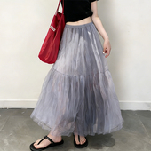 欧货高端定制灰色网纱大码 半身裙女2026春夏新款 轻熟大摆蛋糕裙子