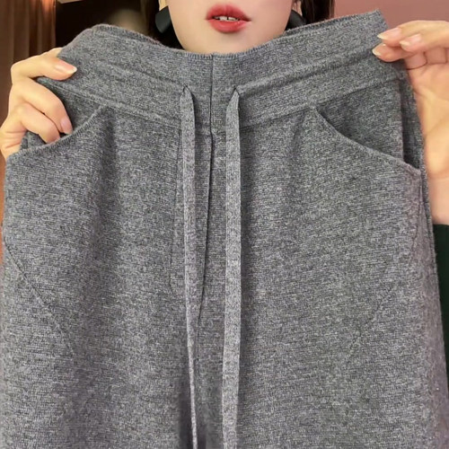 灰色大码百搭休闲卫裤女弯刀裤子