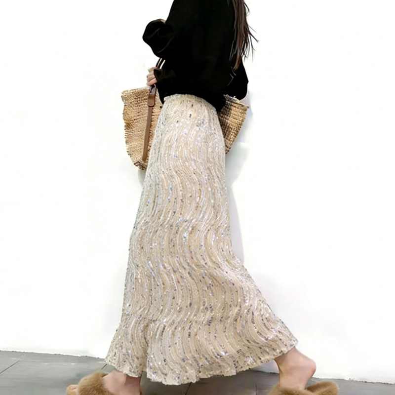 欧货高端定制香槟色亮片大码半身裙女2026早春新款优雅轻奢大摆裙,女装/女士精品,大码半身裙,淘宝优惠券,粉丝福利购,淘宝优惠卷