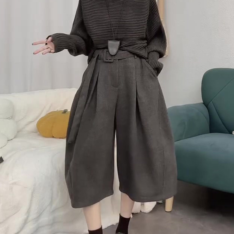 欧货高端定制灰色毛呢大码阔腿裤