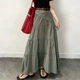欧货高端定制灰绿色层叠大码 半身裙女2026春夏新款 多层轻熟大摆裙