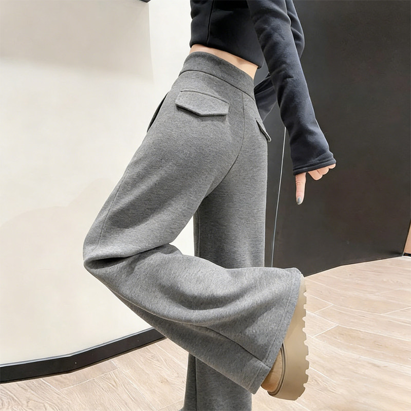 欧货高端定制浅灰色毛呢大码阔腿裤女2026早春新款慵懒风休闲裤子,女装/女士精品,大码裤装,淘宝优惠券,粉丝福利购,淘宝优惠卷