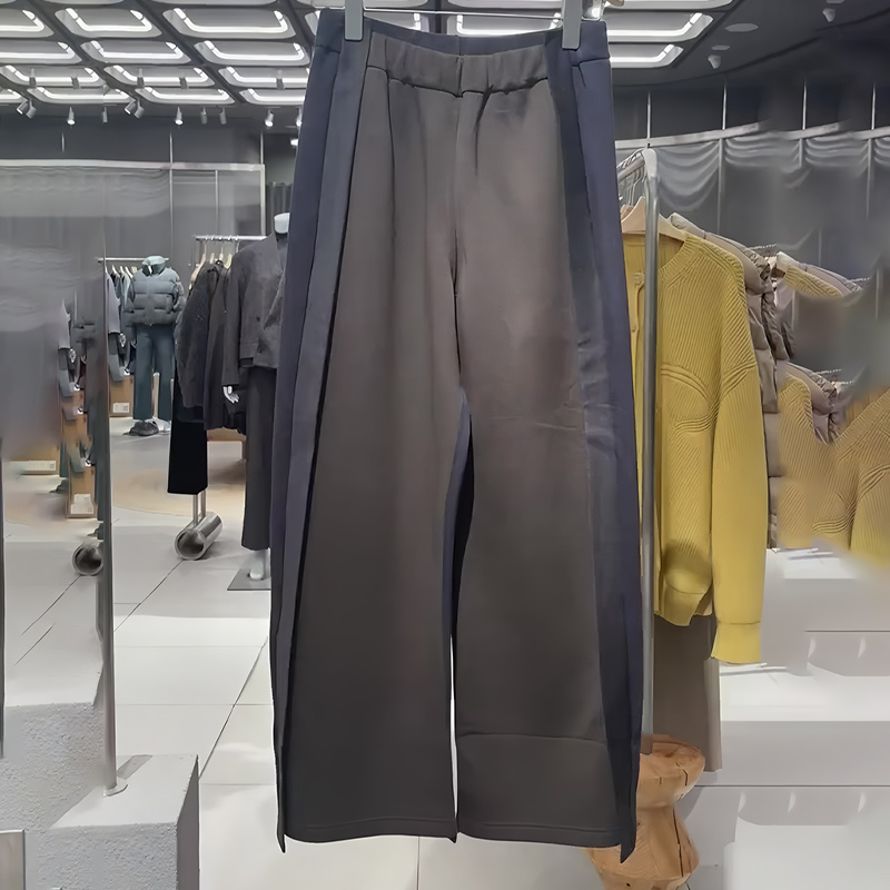 欧货正品蓝灰色拼接设计感长裤女