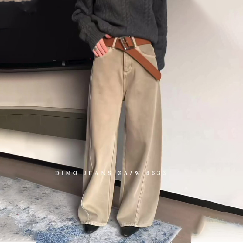 欧货高端定制卡其色大码阔腿裤女