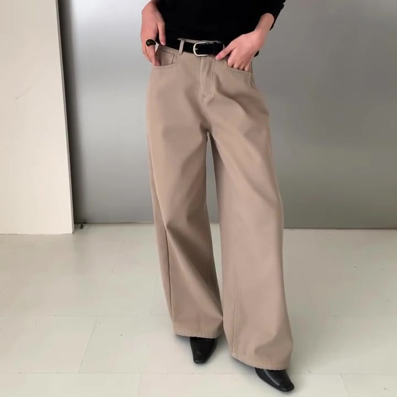 欧货高端定制卡其色大码阔腿裤女