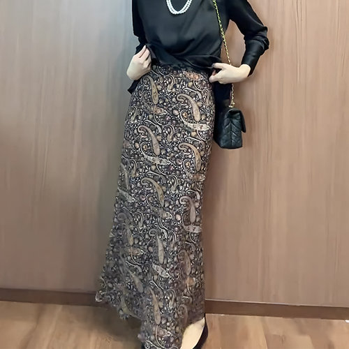 欧货正品棕色印花气质时尚感长裙