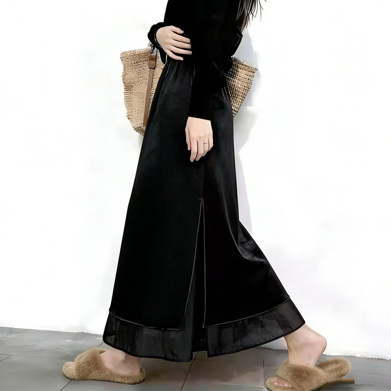 欧货高端定制黑色缎面大码半身裙女2026早春新款轻熟拼接A字裙子,女装/女士精品,大码半身裙,淘宝优惠券,粉丝福利购,淘宝优惠卷