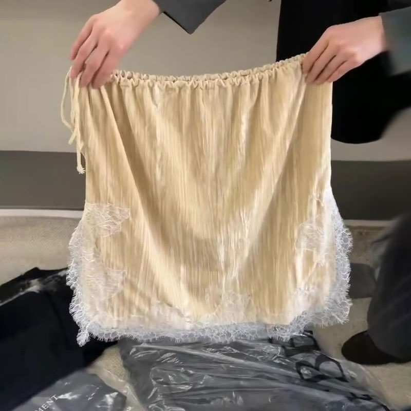 高端定制黄色蕾丝边大码半身裙女