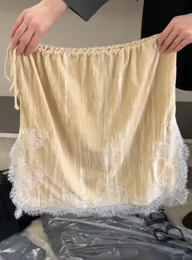 欧货高端定制黄色蕾丝边大码半身裙女2025冬季新款加厚减龄A字裙