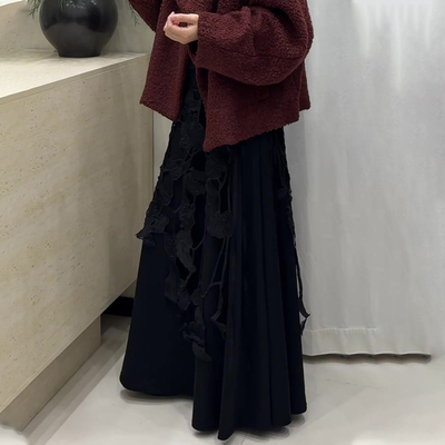 高端定制黑色大码a字伞裙半身裙