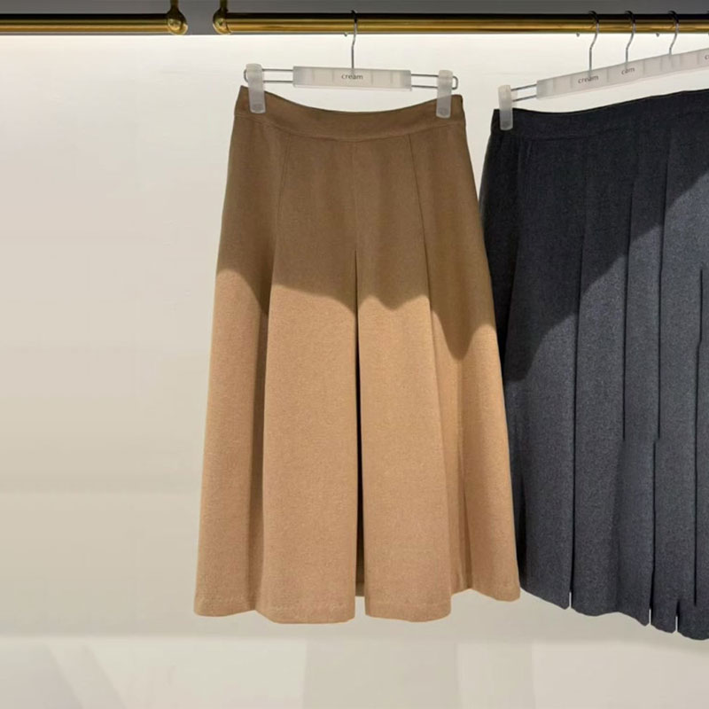 高端定制卡其色大码半身百褶裙女