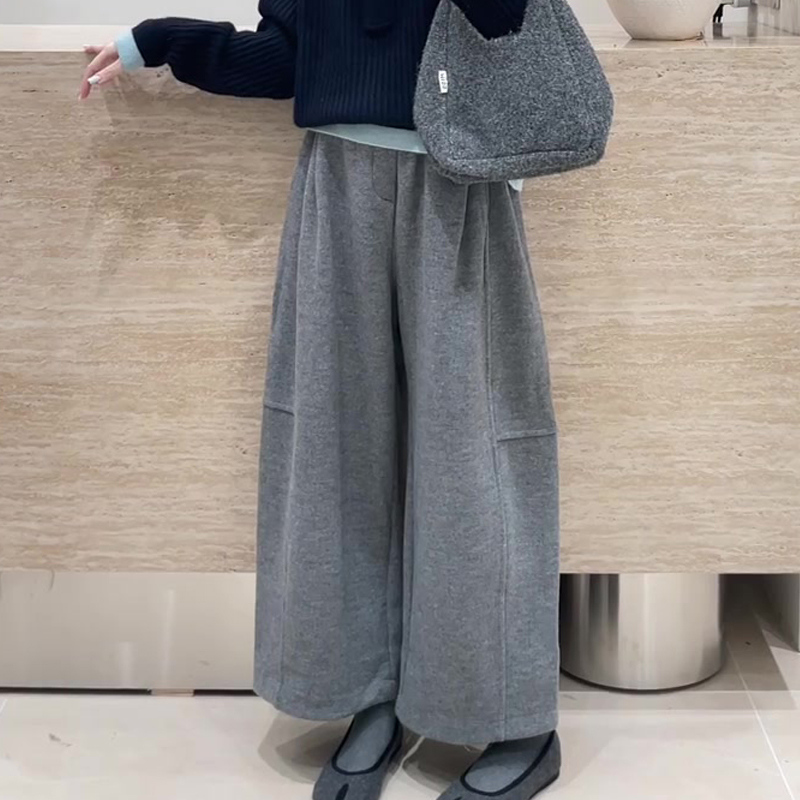 欧货高端定制灰色松弛大码阔腿裤