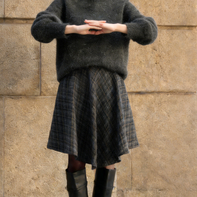 欧货高端定制深灰色毛呢大码半身裙女2026早春新款不规则A字裙子,女装/女士精品,大码半身裙,淘宝优惠券,粉丝福利购,淘宝优惠卷