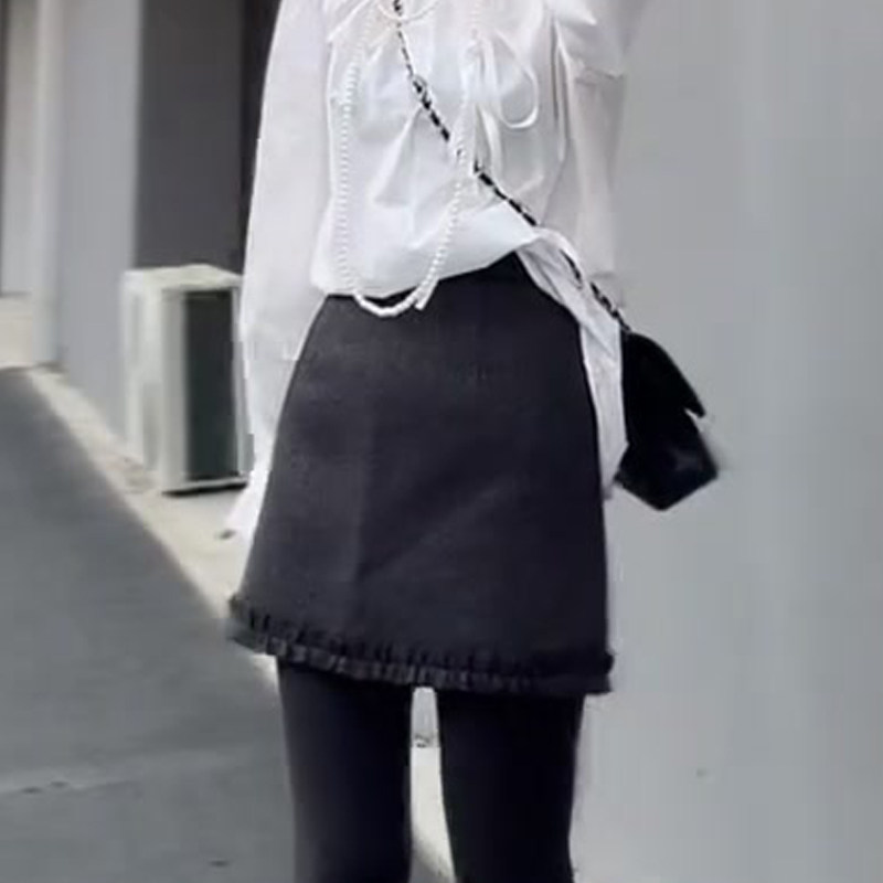 高端定制深灰色毛呢大码半身裙女