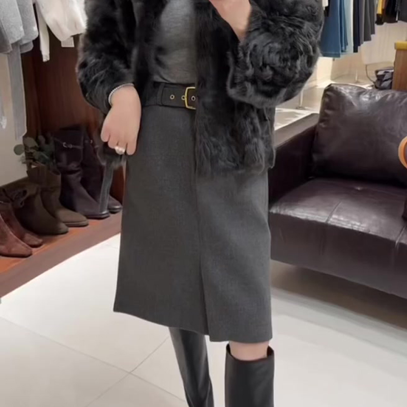 欧货高端定制灰色毛呢大码半身裙